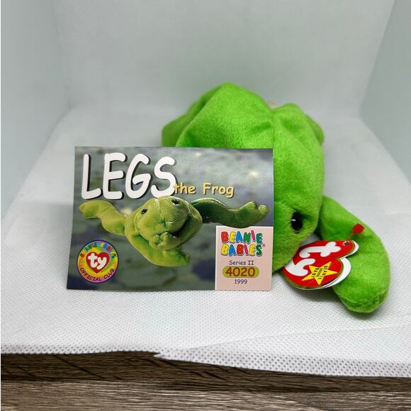 TY BEANIE BABIES LEGS the FROG 1993 Plush Stuffed Animal & Card - Picture 6 of 7